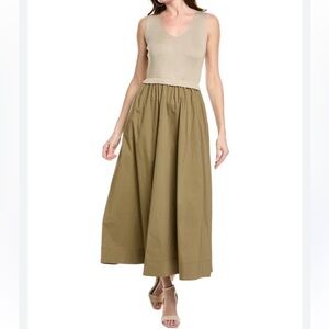 Taylor Poplin Two-Tone Sleeveless‎ MIDI Dress. Size Large.